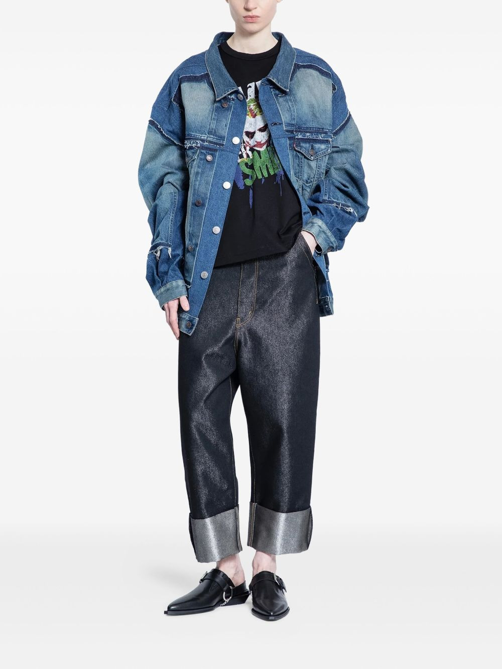 metallic turn-up jeans - 2
