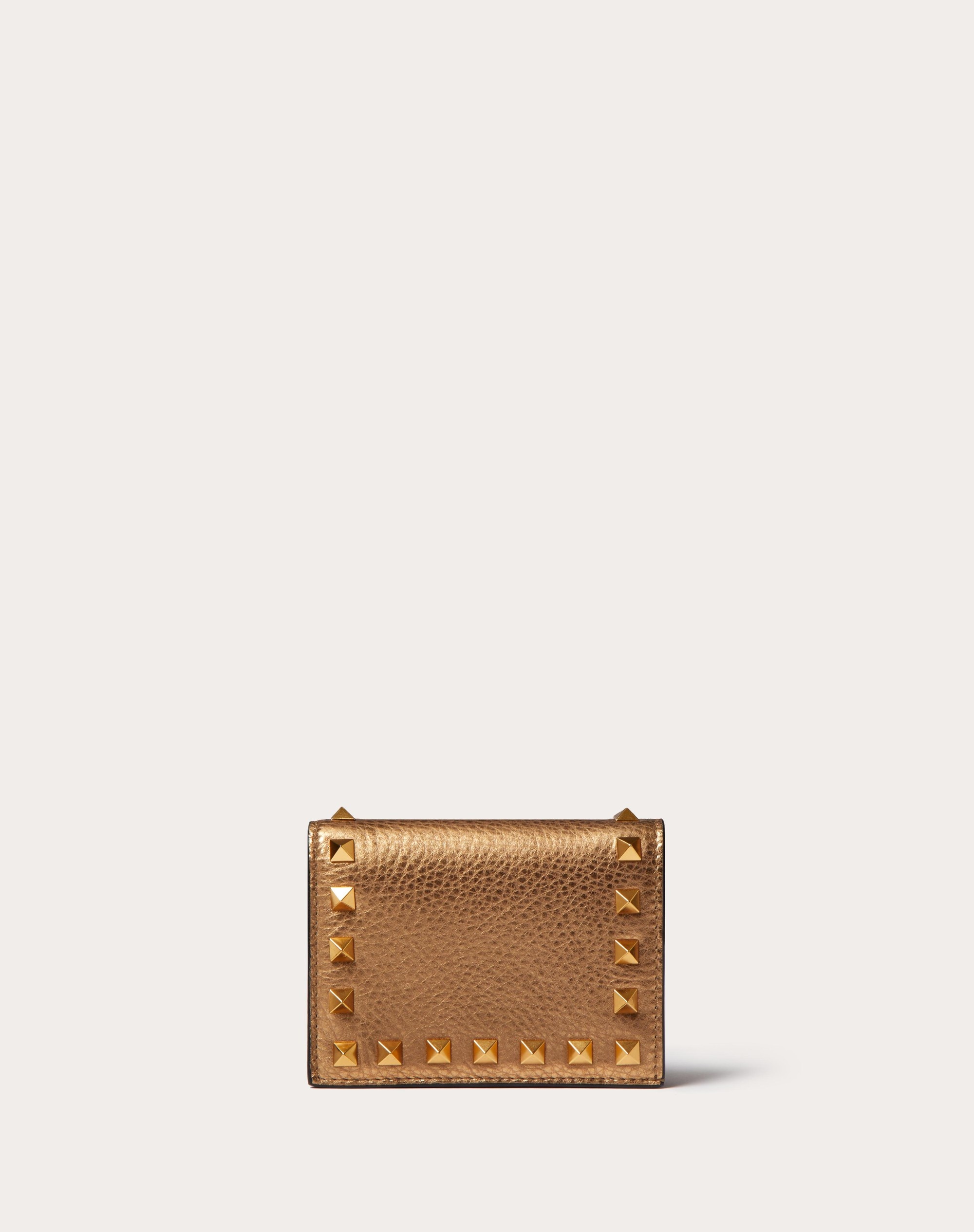 SMALL ROCKSTUD METALLIC GRAINY CALFSKIN WALLET - 1