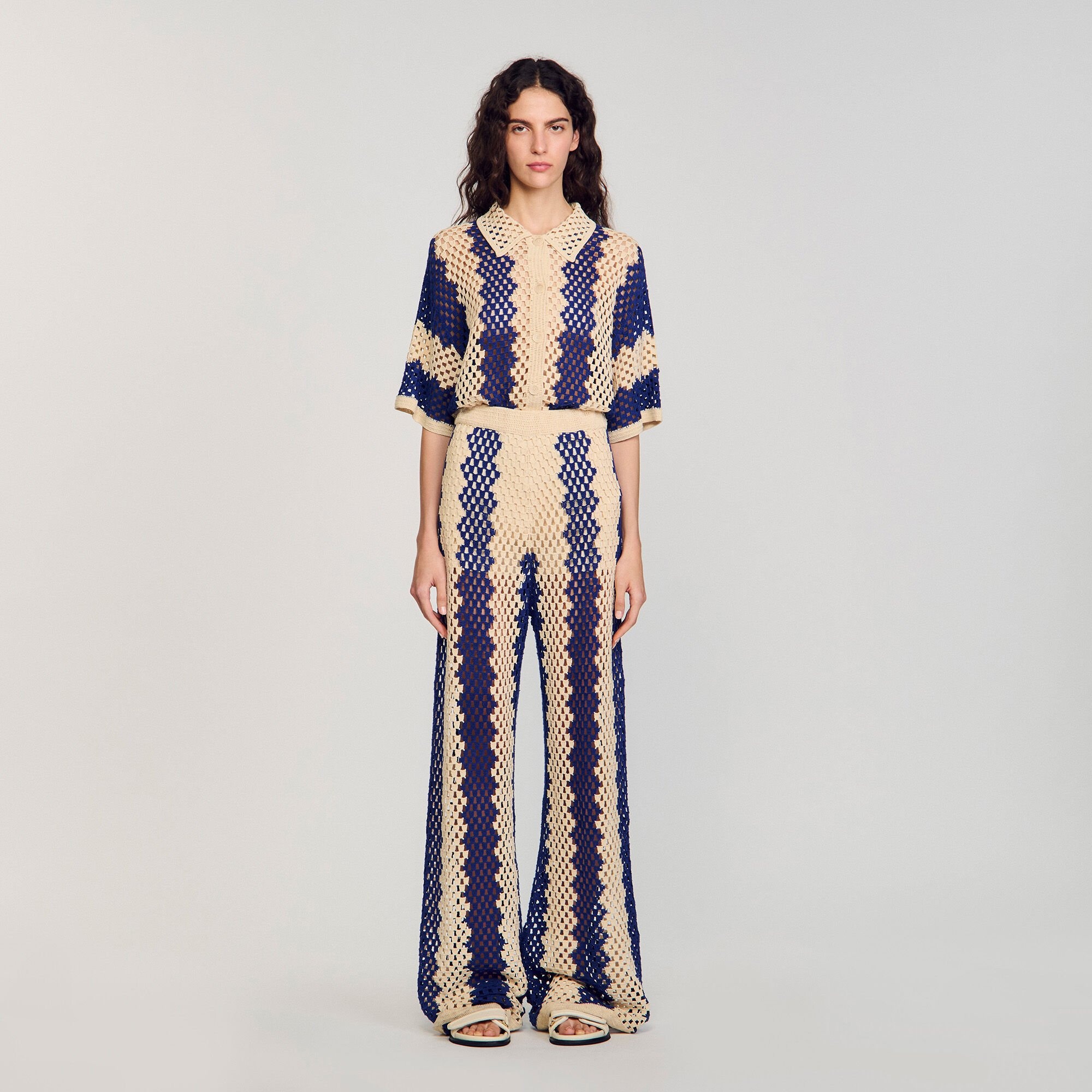 TWO-TONE OPEN WEAVE PANTS - 2