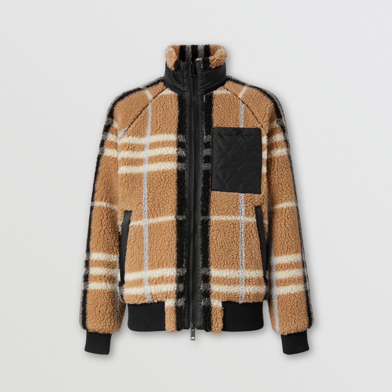 Diamond Quilted Panel Check Fleece Jacquard Jacket - 1