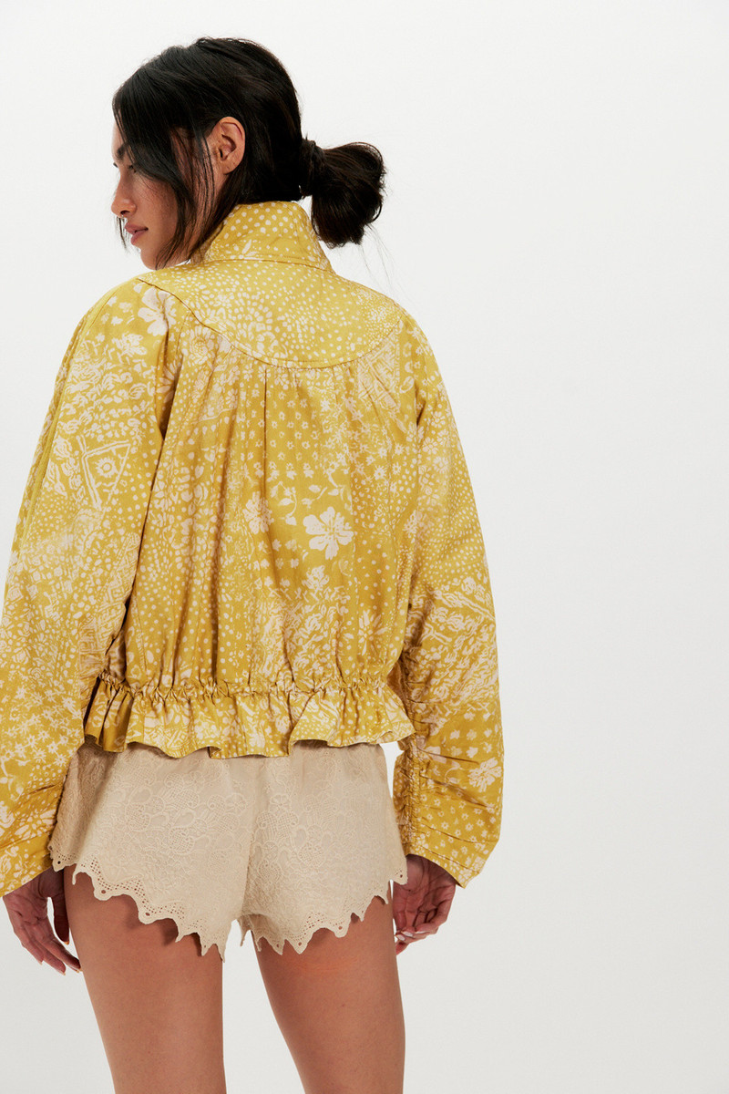 FREE PEOPLE Devon Printed Balloon Funnel-Neck Jacket outlook