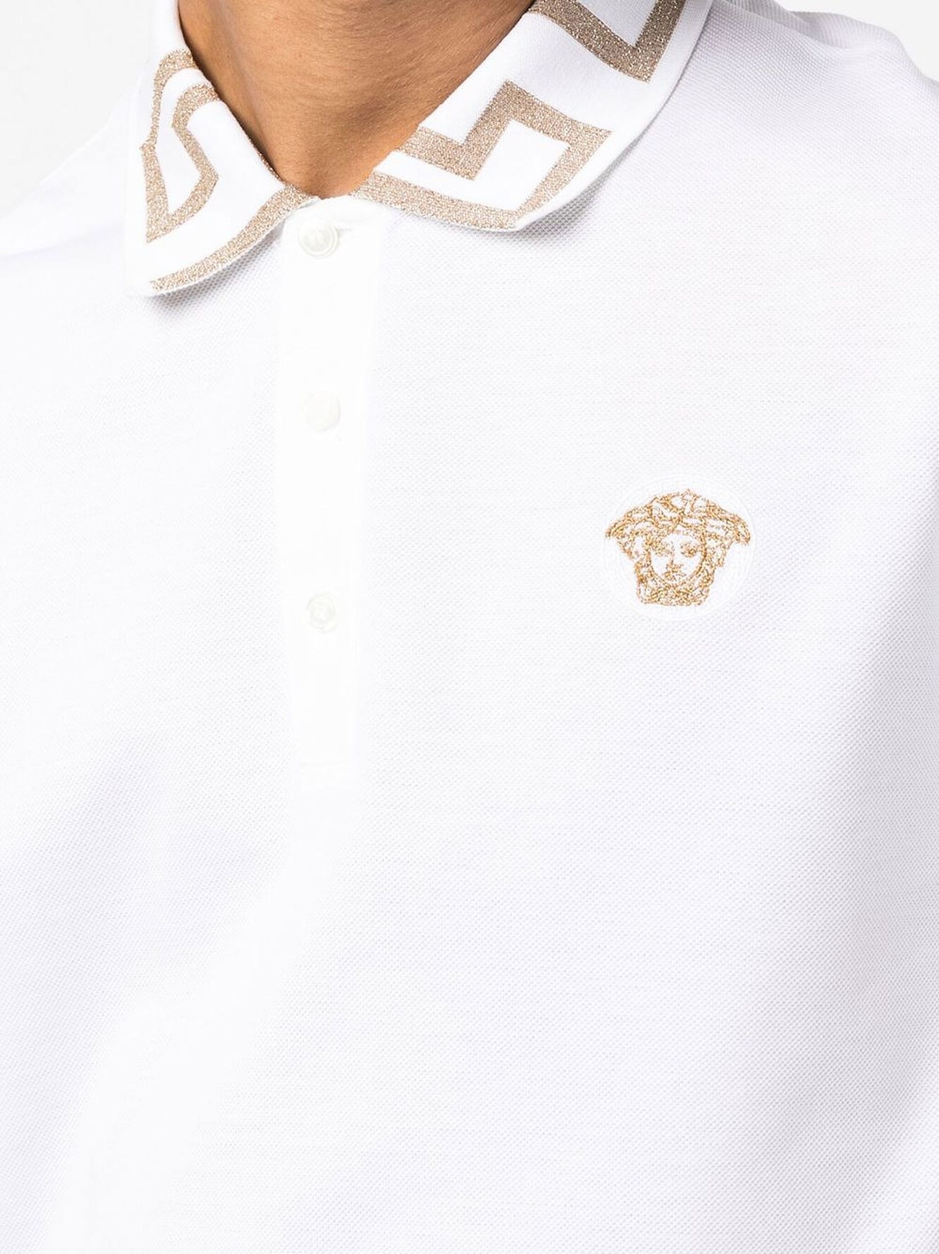 White Greca Cotton Polo Shirt - 5