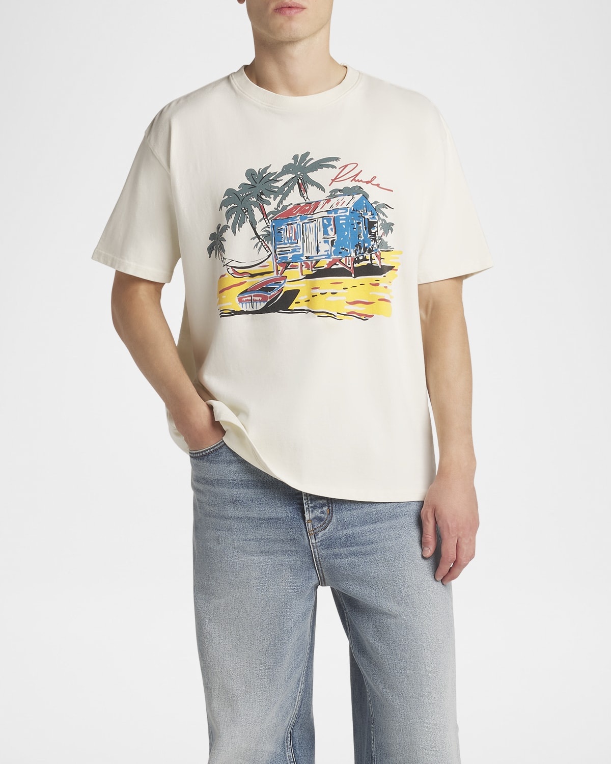 【関税込み】Rhude オフホワイト Beach-Side Tシャツ Off-White Beach-Side T-shirt by Rhude on Sale