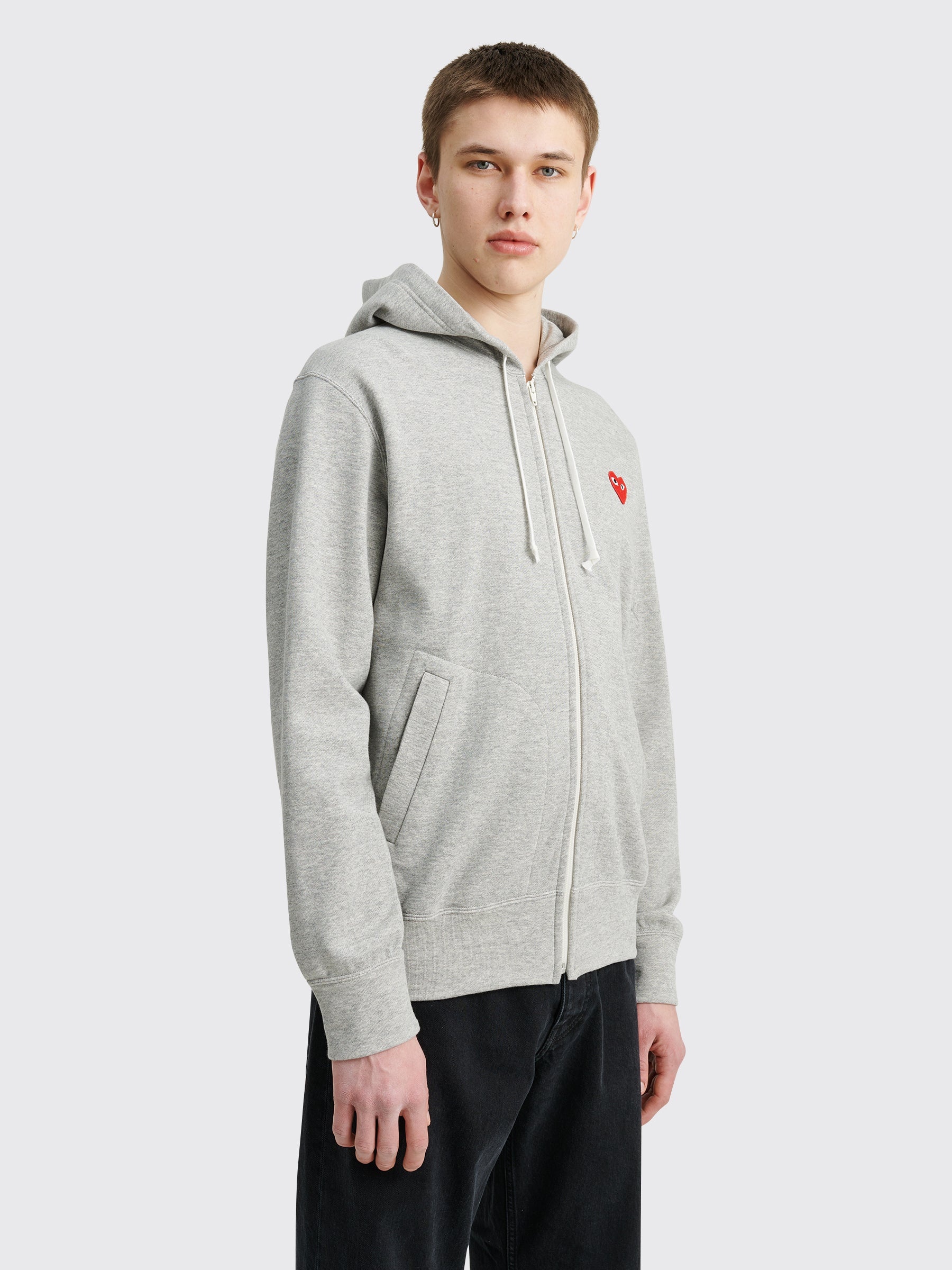 COMME DES GARÇONS PLAY SMALL HEART ZIP HOODED SWEATSHIRT GREY - 5