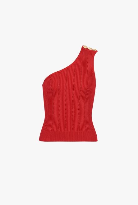 Asymmetrical red eco-designed knit crop top - 1