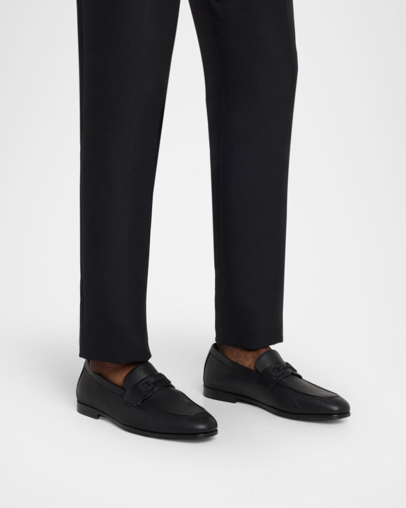 FERRAGAMO Men's Hammered Leather Rubber-Gancini Loafers outlook