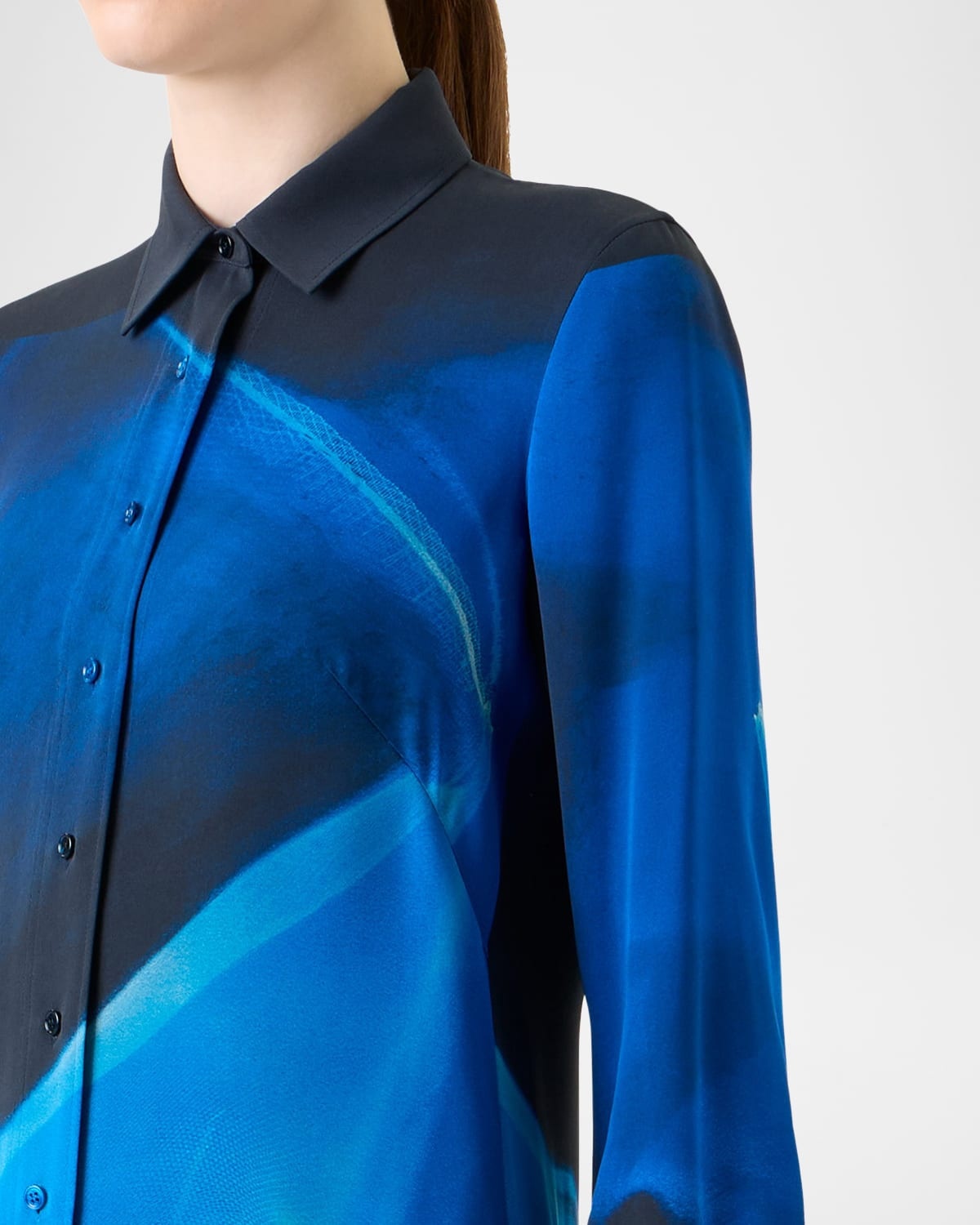 Alysons Cyanotype Print Silk Button-Down Blouse - 5