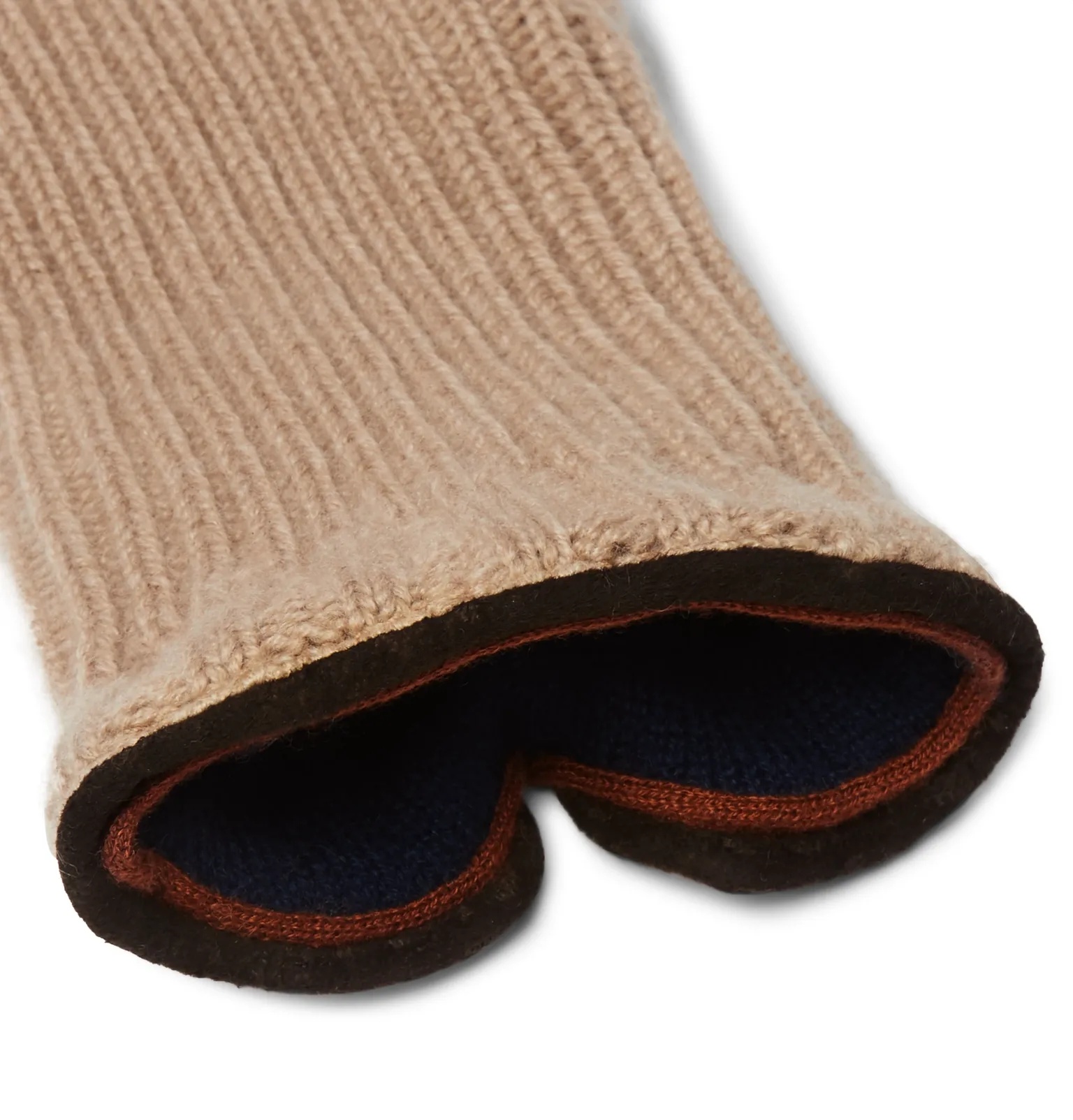 Leather-Trimmed Ribbed Cashmere Gloves - 2