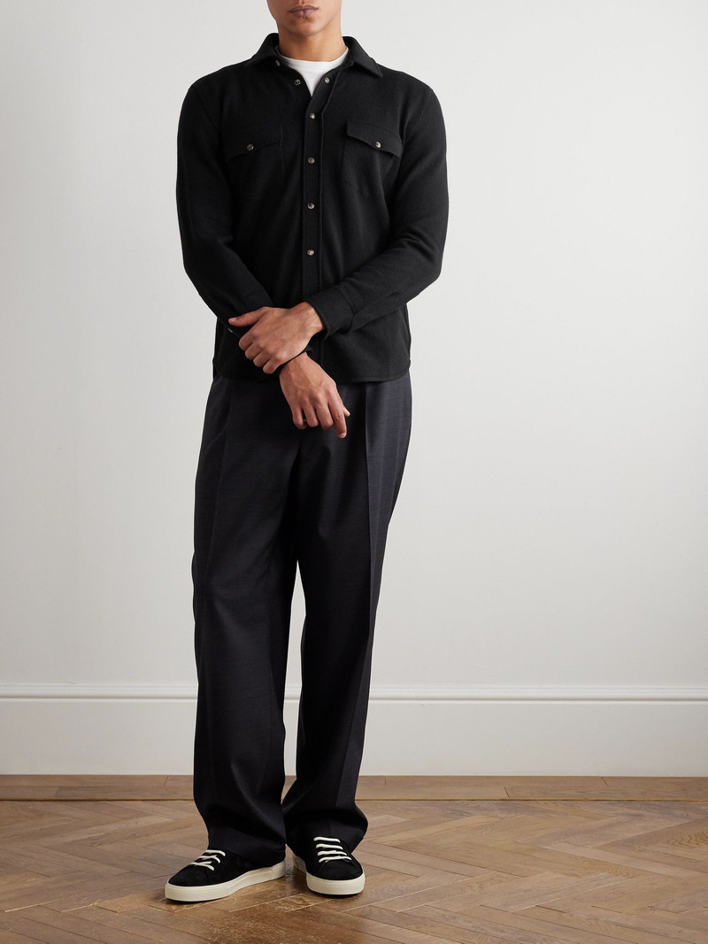Brunello Cucinelli Slim-Fit Virgin Wool, Cashmere and Silk-Blend Shirt Black outlook