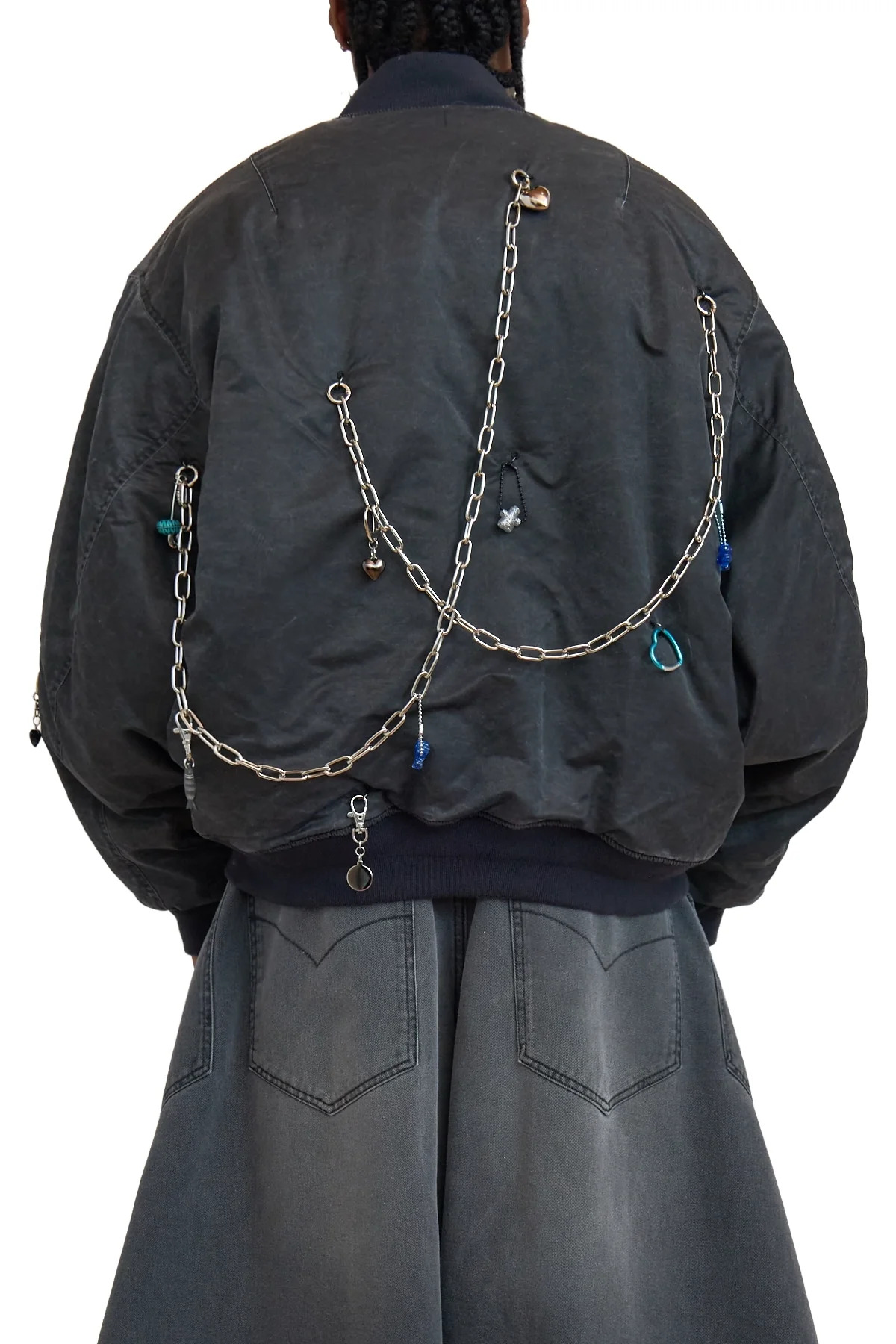 Doublet Key Chain Decorated Bomber Jacket Black - 4