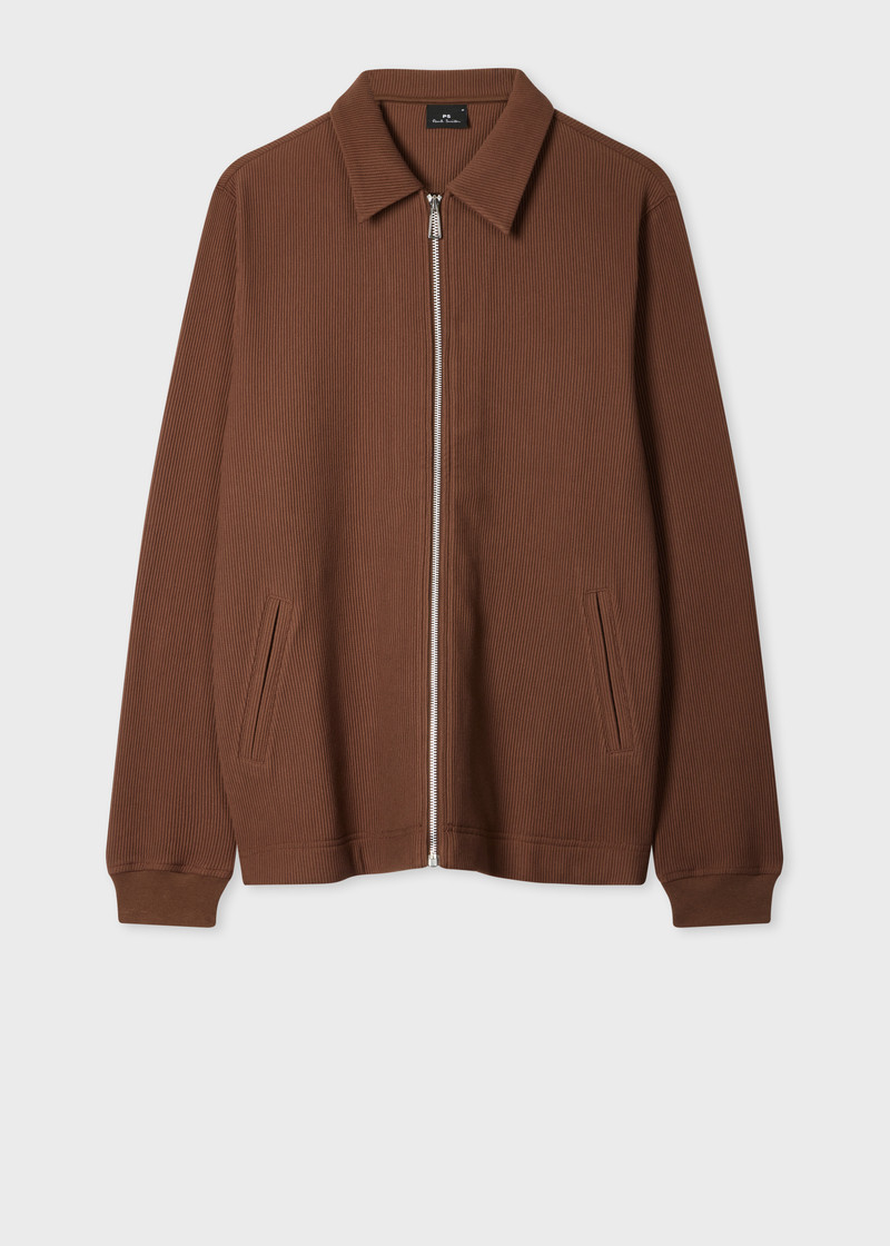 Brown Cotton Ribbed Zip Through Sweatshirt 1