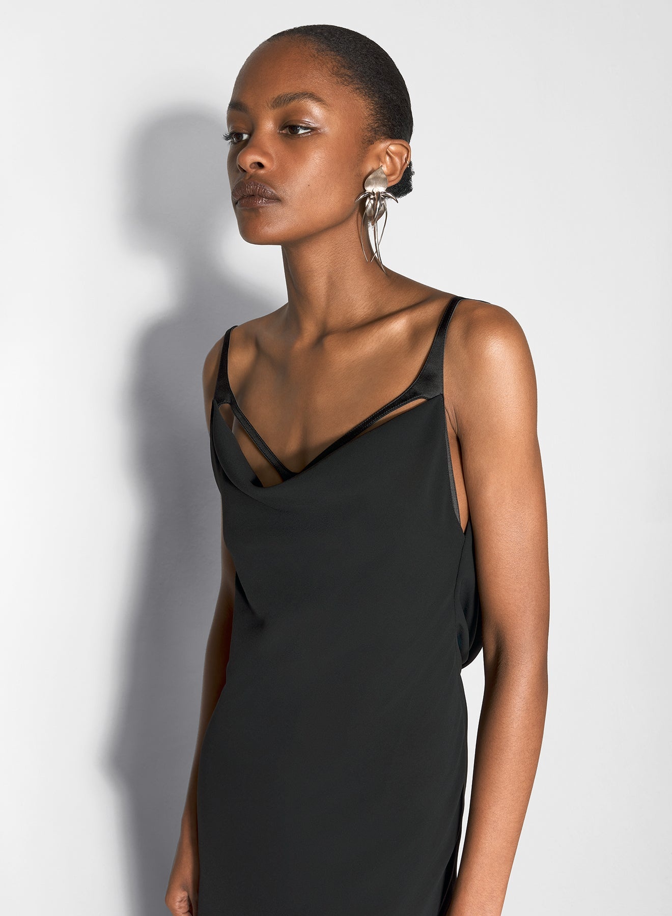 black leather harness backless crepe gown - 2
