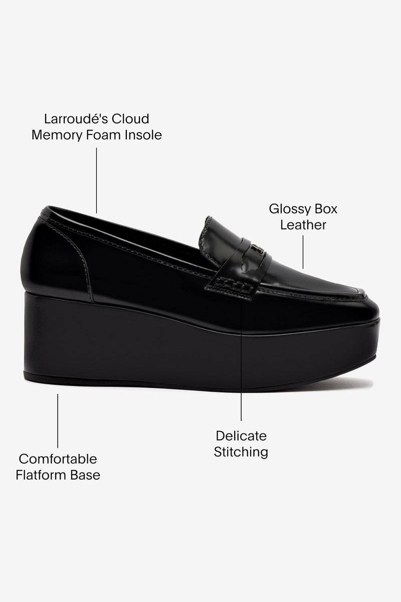 Suki Flatform Loafer In Black Box Leather 5