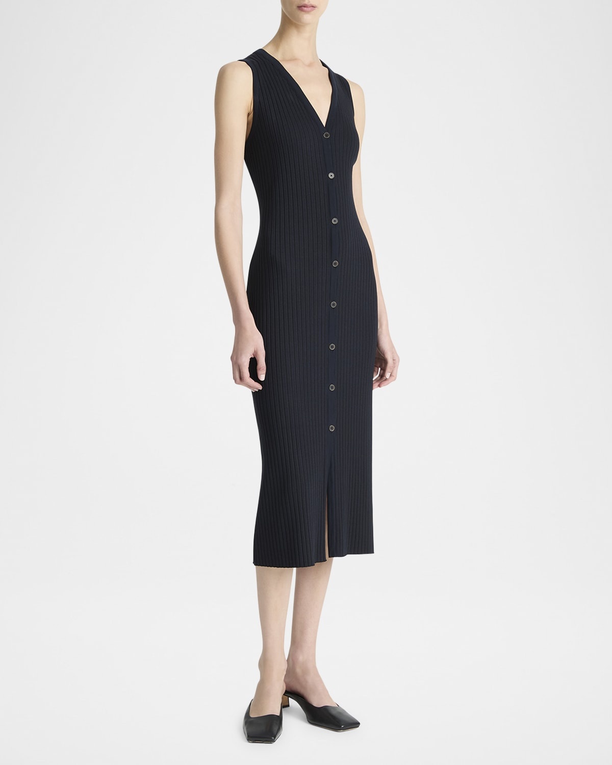 Sleeveless Ribbed Button-Front Dress - 2