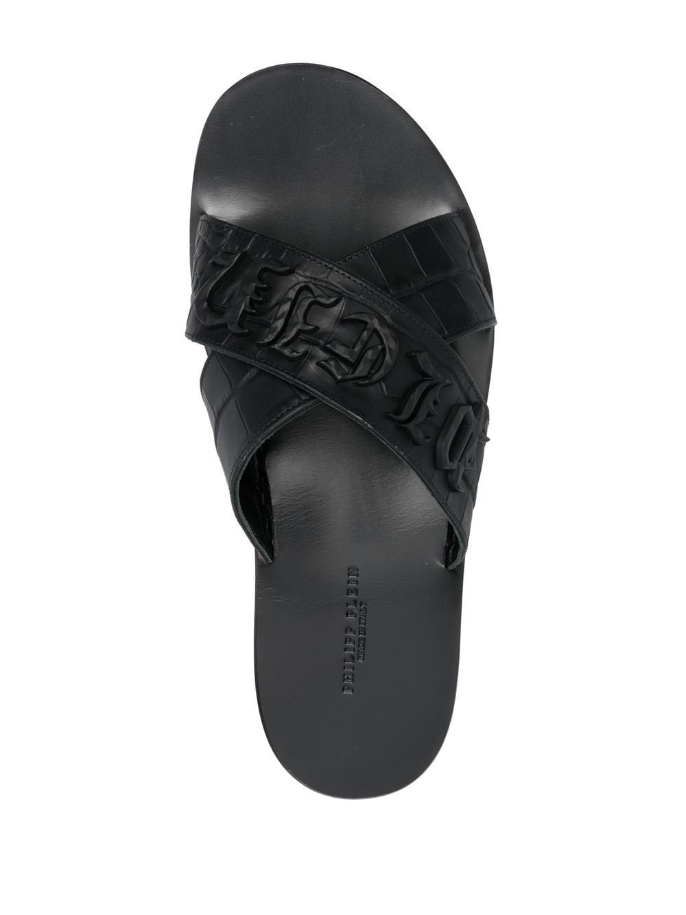 crocodile-embossed leather sandals - 5