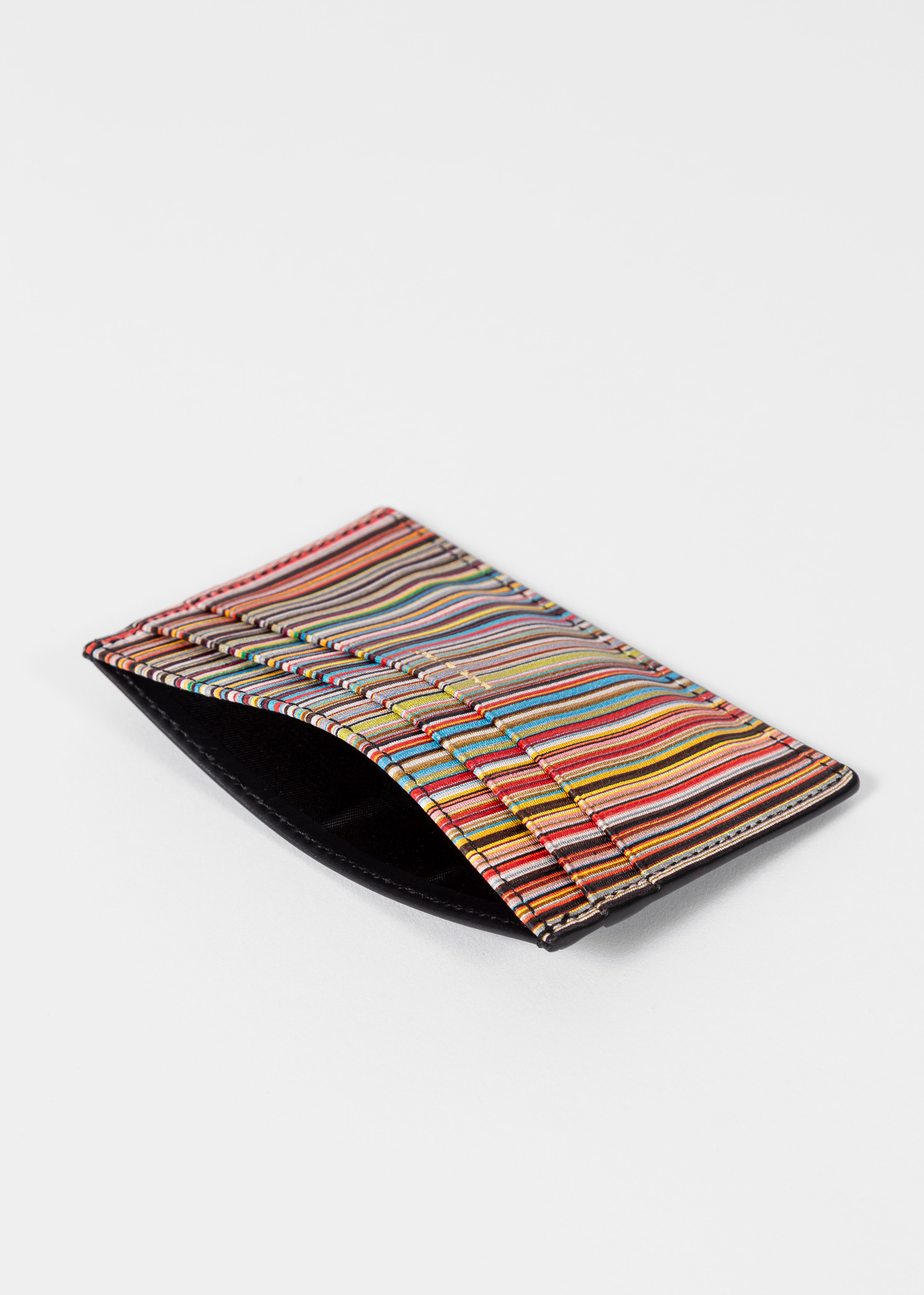 Black 'Signature Stripe' Leather Card Holder - 7
