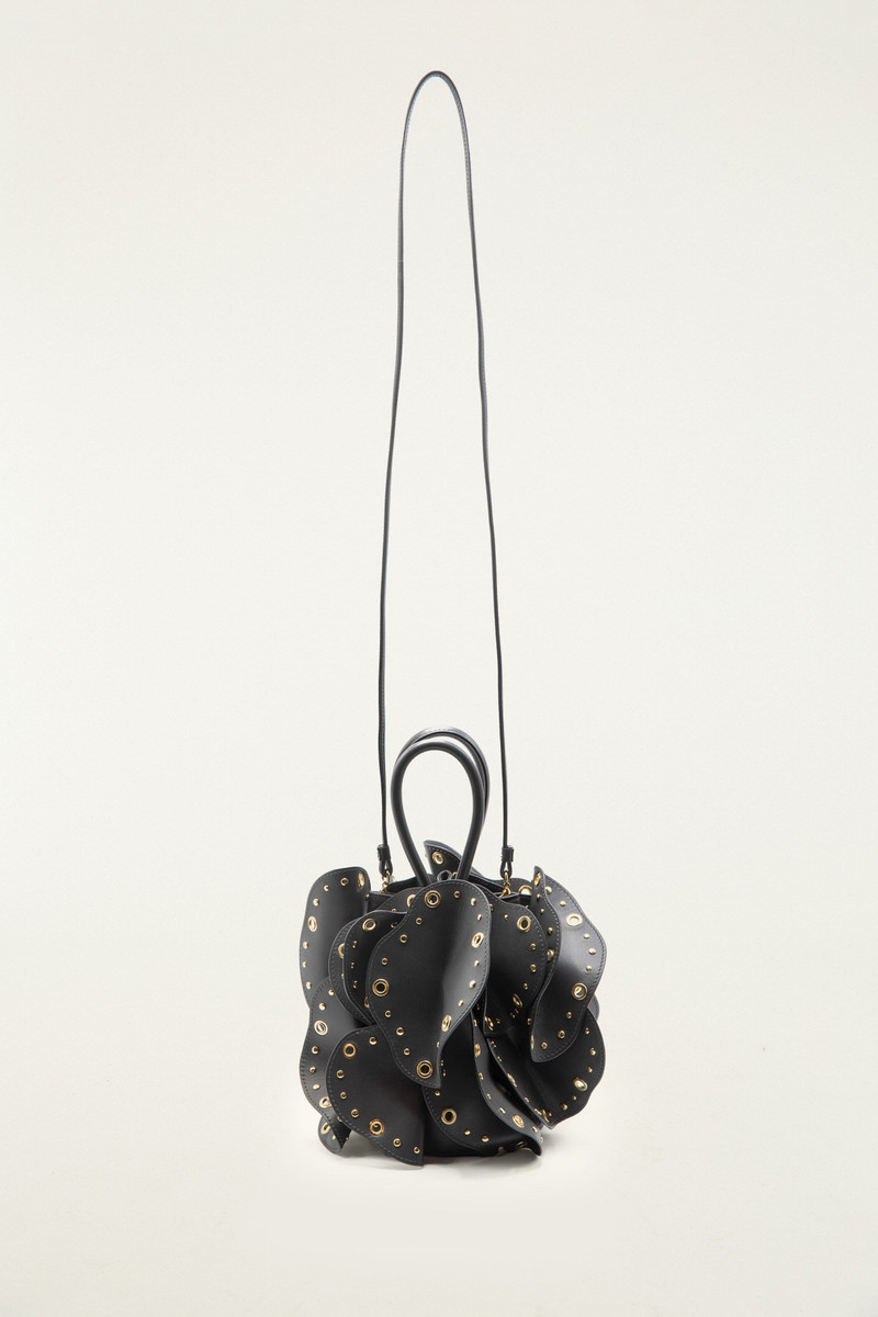 Black Leather Studded Flower Bag 5