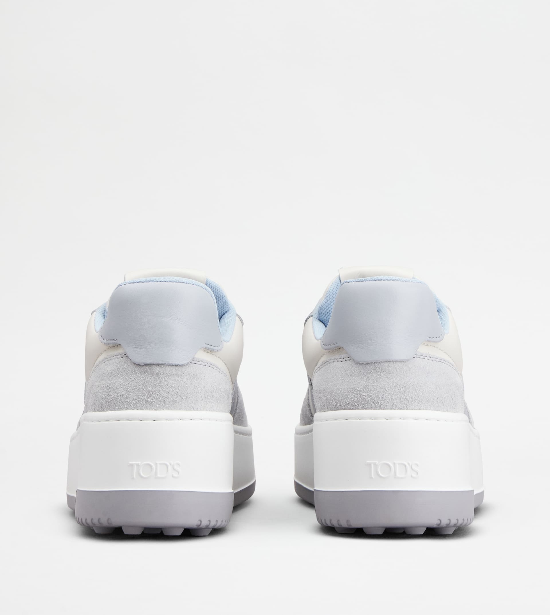 PLATFORM SNEAKERS IN LEATHER - WHITE, GREY, LIGHT BLUE - 3