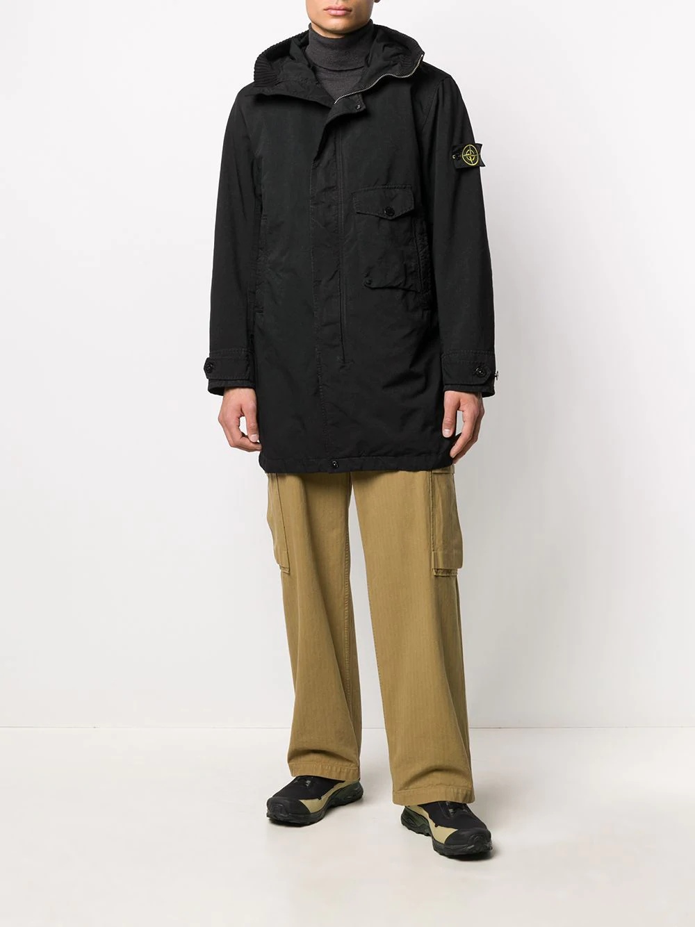 logo-patch parka coat - 6