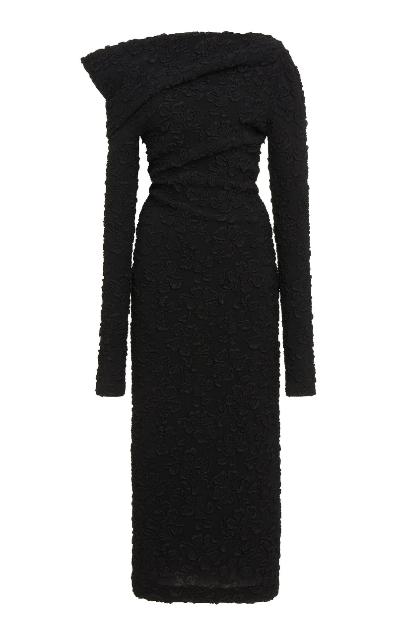 Embroidered Silk-Blend Off-The-Shoulder Midi Dress black - 1