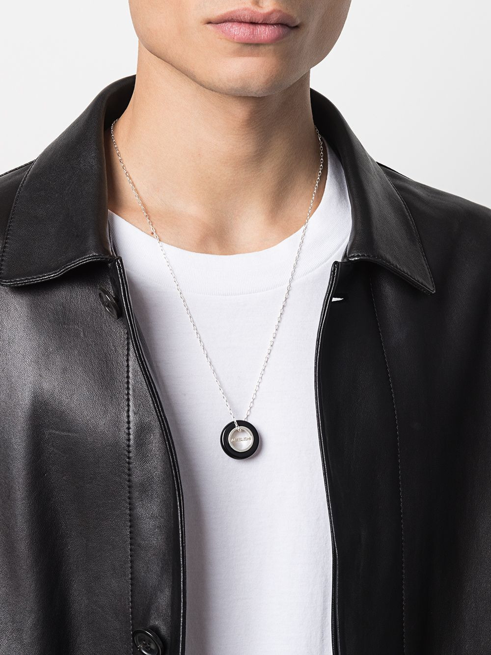 engraved logo round pendant necklace - 2
