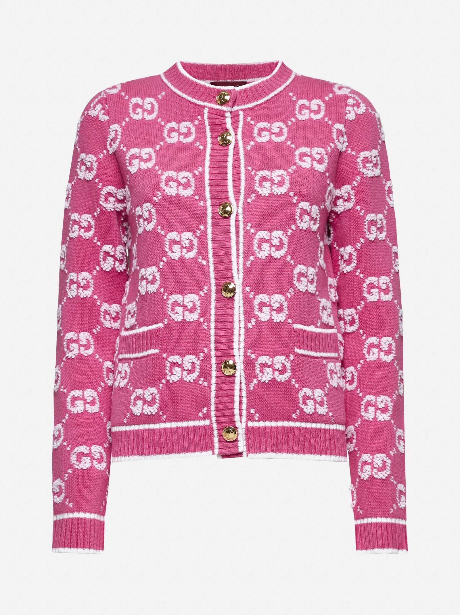 Gg Wool Cardigan Gucci Pink Cardigan GUCCI GG Jacquard Wool