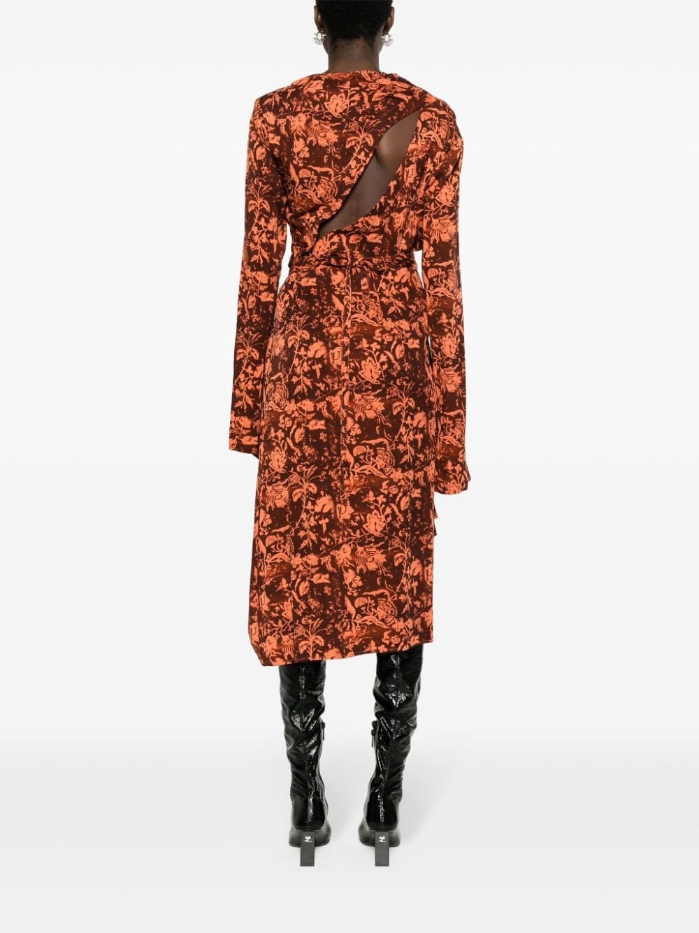 floral-print draped midi skirt - 4