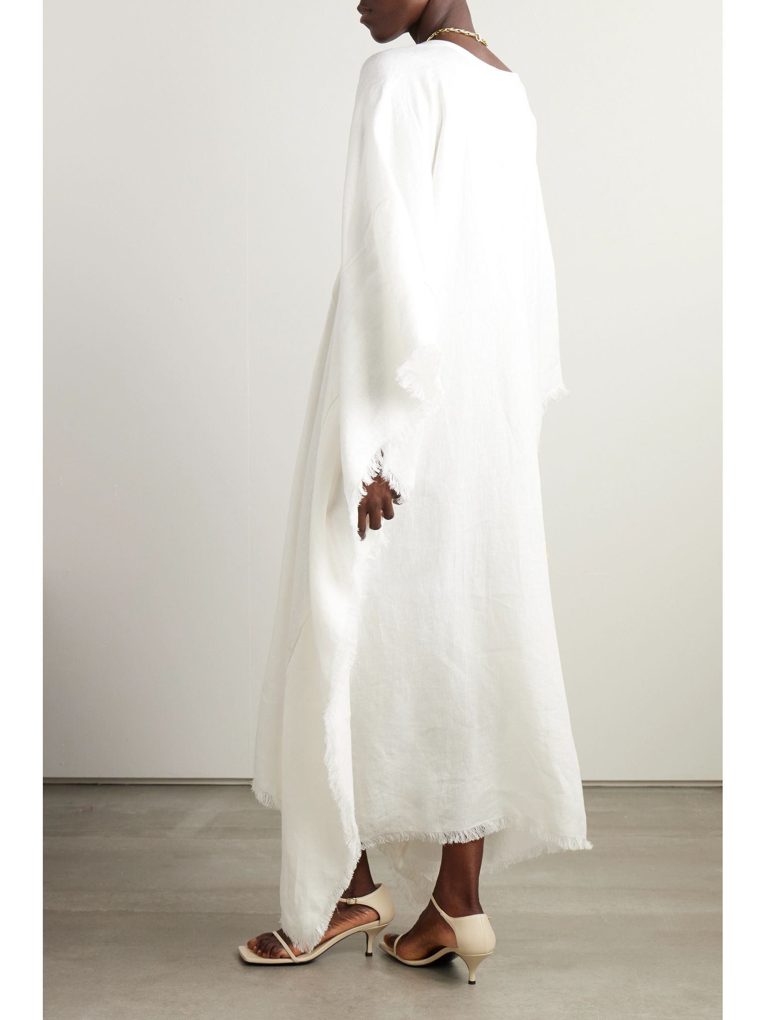 Gloria frayed gathered linen maxi dress Off-white - 3
