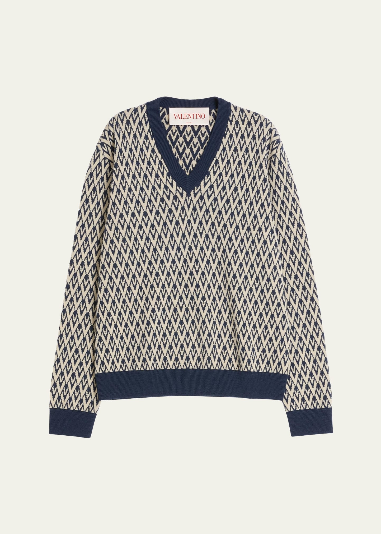 Men's V Jacquard Wool Sweater - 1