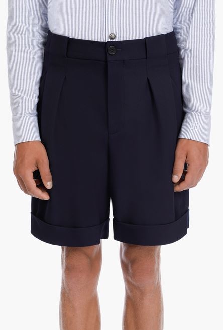Navy blue wool Bermuda shorts - 5
