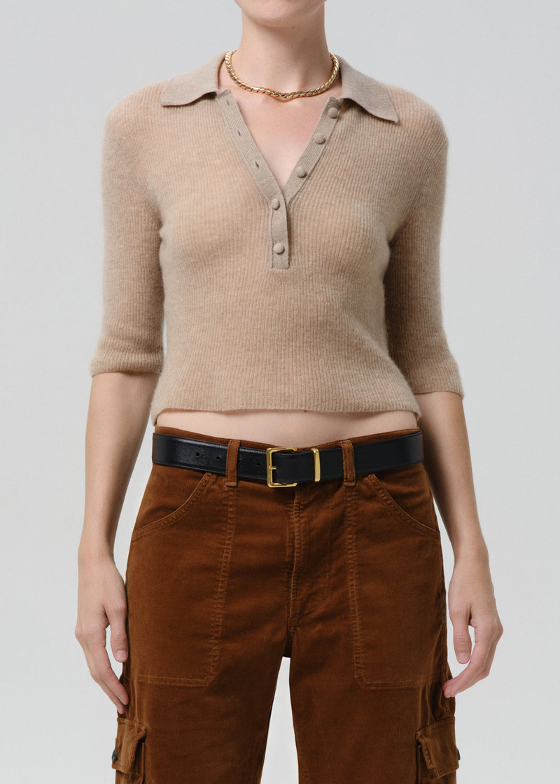 Amelie Polo Sweater In Fawn - 1
