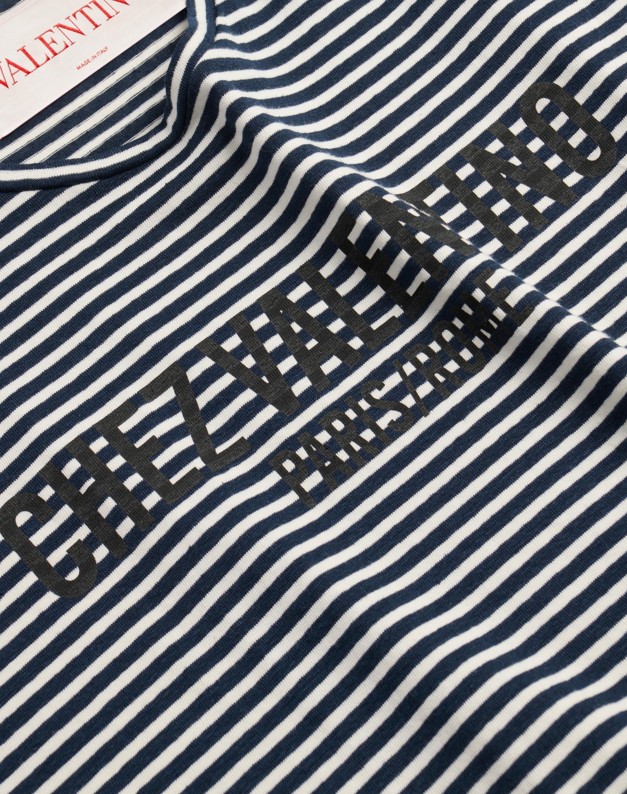 STRIPED COTTON T-SHIRT WITH CHEZ VALENTINO PRINT - 9