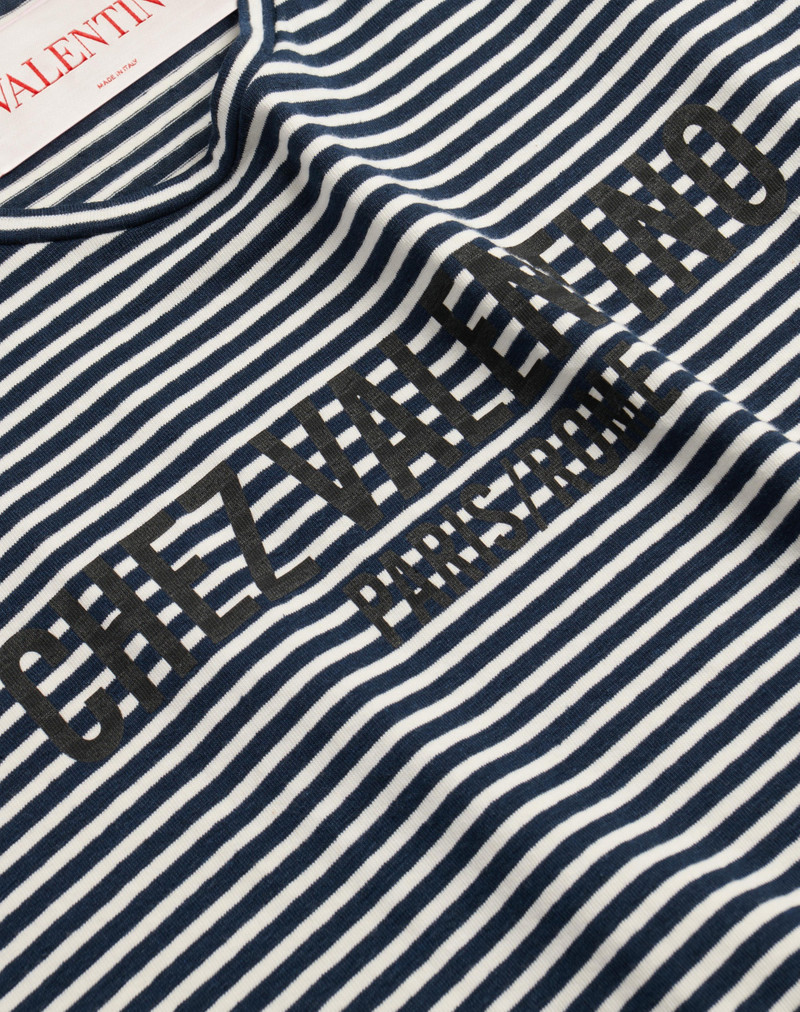 STRIPED COTTON T-SHIRT WITH CHEZ VALENTINO PRINT 9