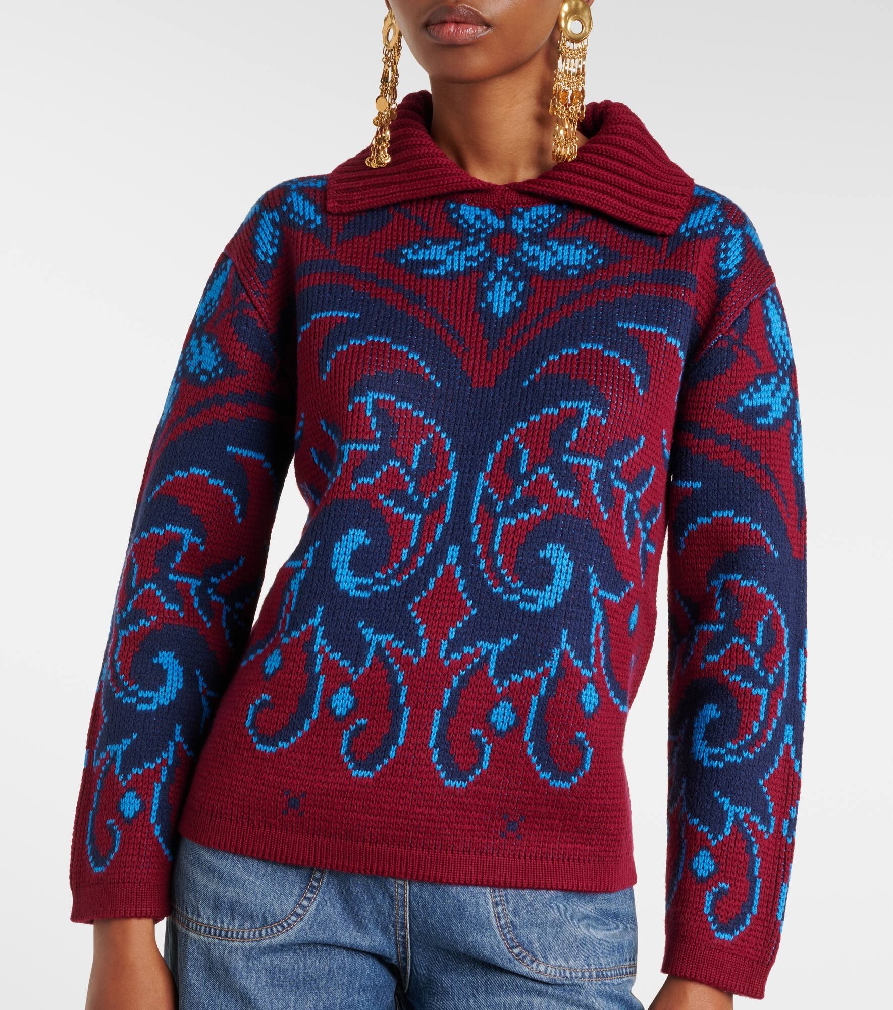 Paisley wool jacquard polo sweater - 6