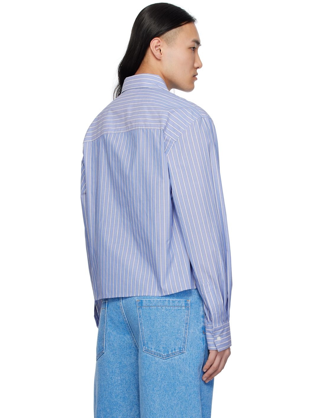 Blue & Off-White Poplin Stripe Long Sleeve Shirt - 3