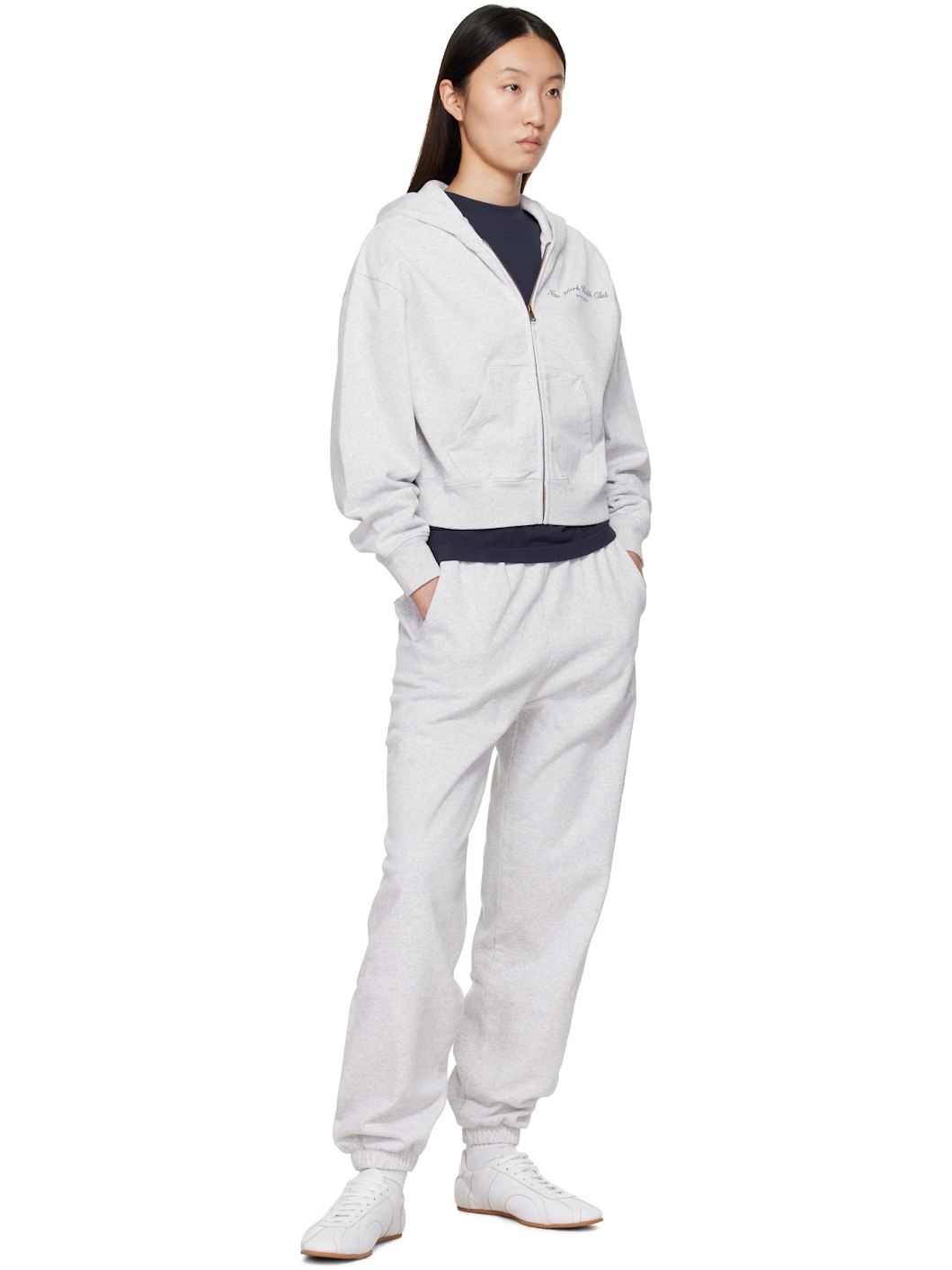 Gray 'NY Health Club' Cropped Zip Sports Hoodie - 4