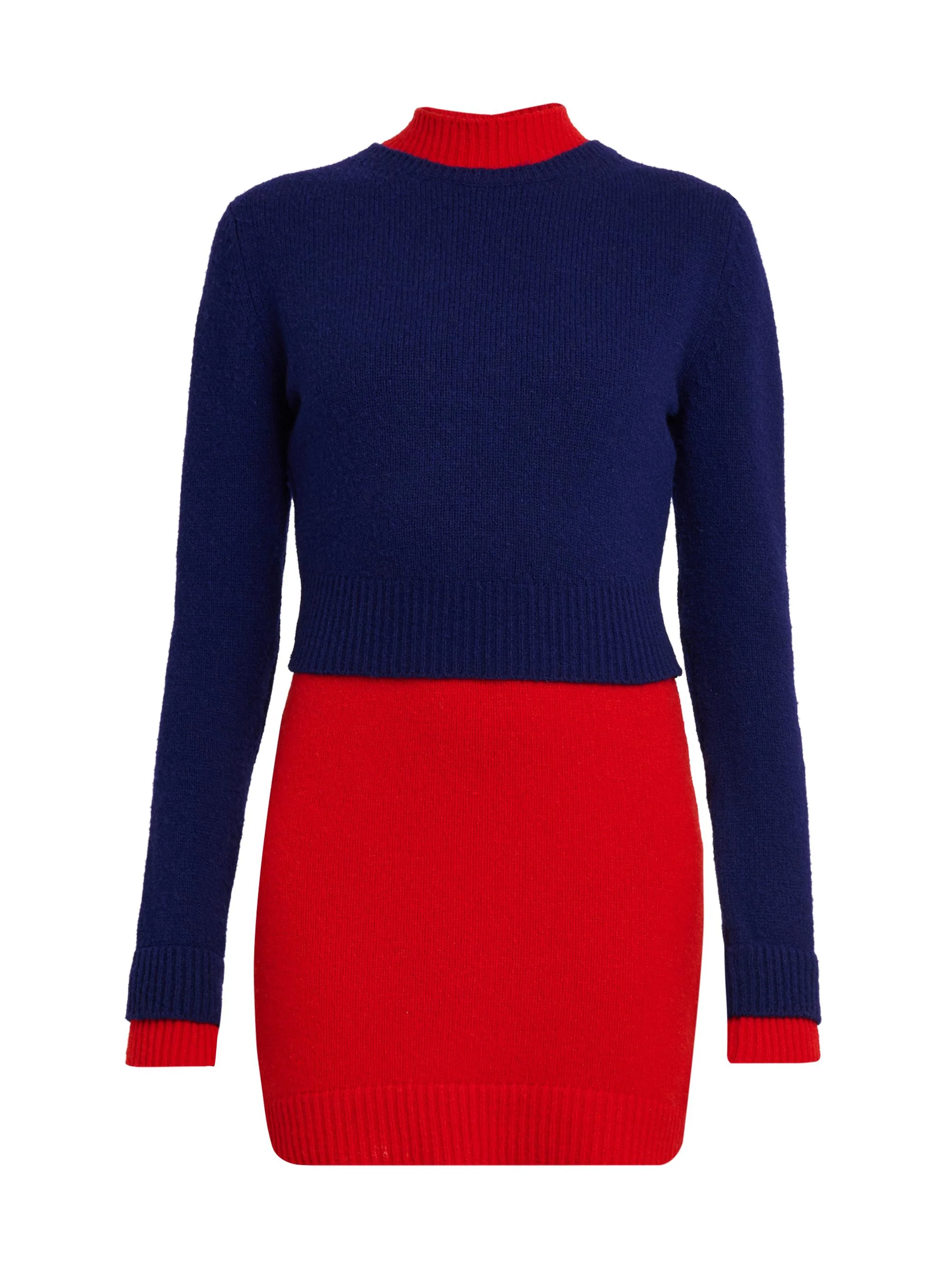 Women's Layered Colorblocked Wool Mini-Sweaterdress - Haiti - 1