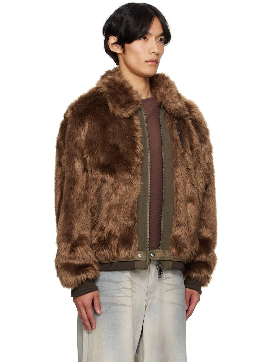 Brown Flight Faux-Fur Bomber Jacket - 2