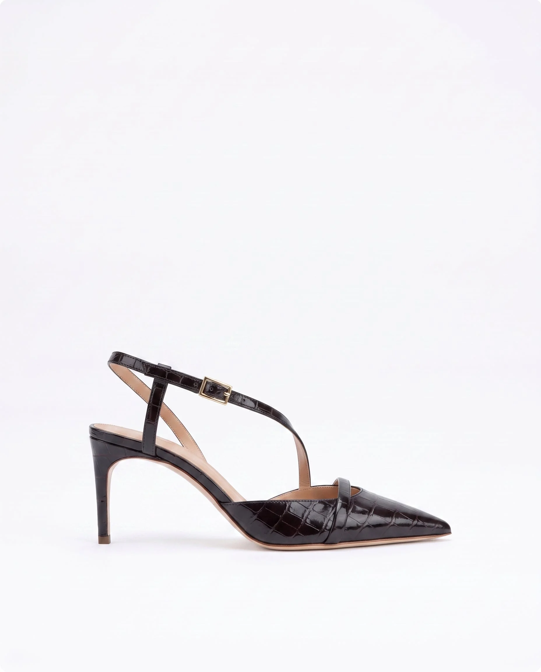 Valeria 70 Dark Brown Embossed Leather Slingbacks - 1
