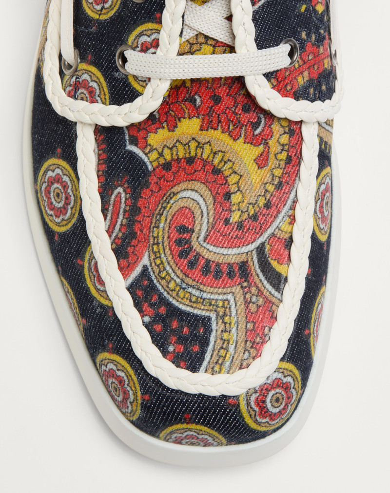 Valentino PALM AVENUE BOAT SHOE IN VOYAGE IMAGINAIRE DENIM FABRIC AND NAPPA outlook