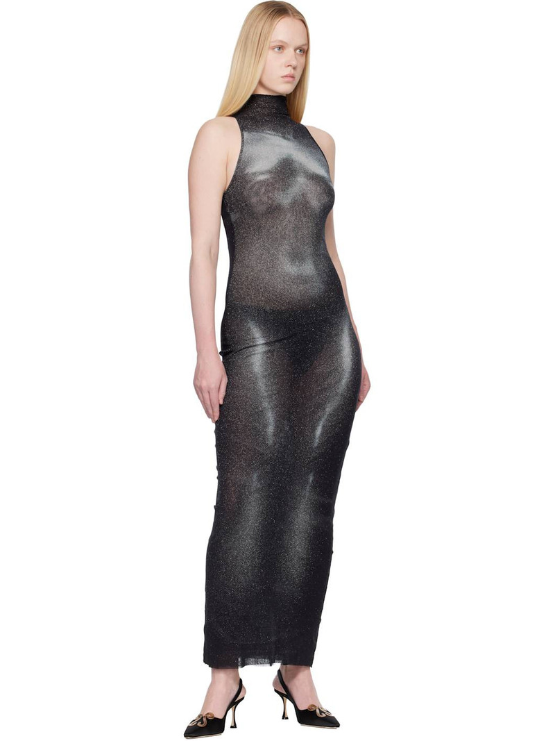 Jean Paul Gaultier Black & Silver 'The Long Silver Body Dust' Maxi Dress outlook