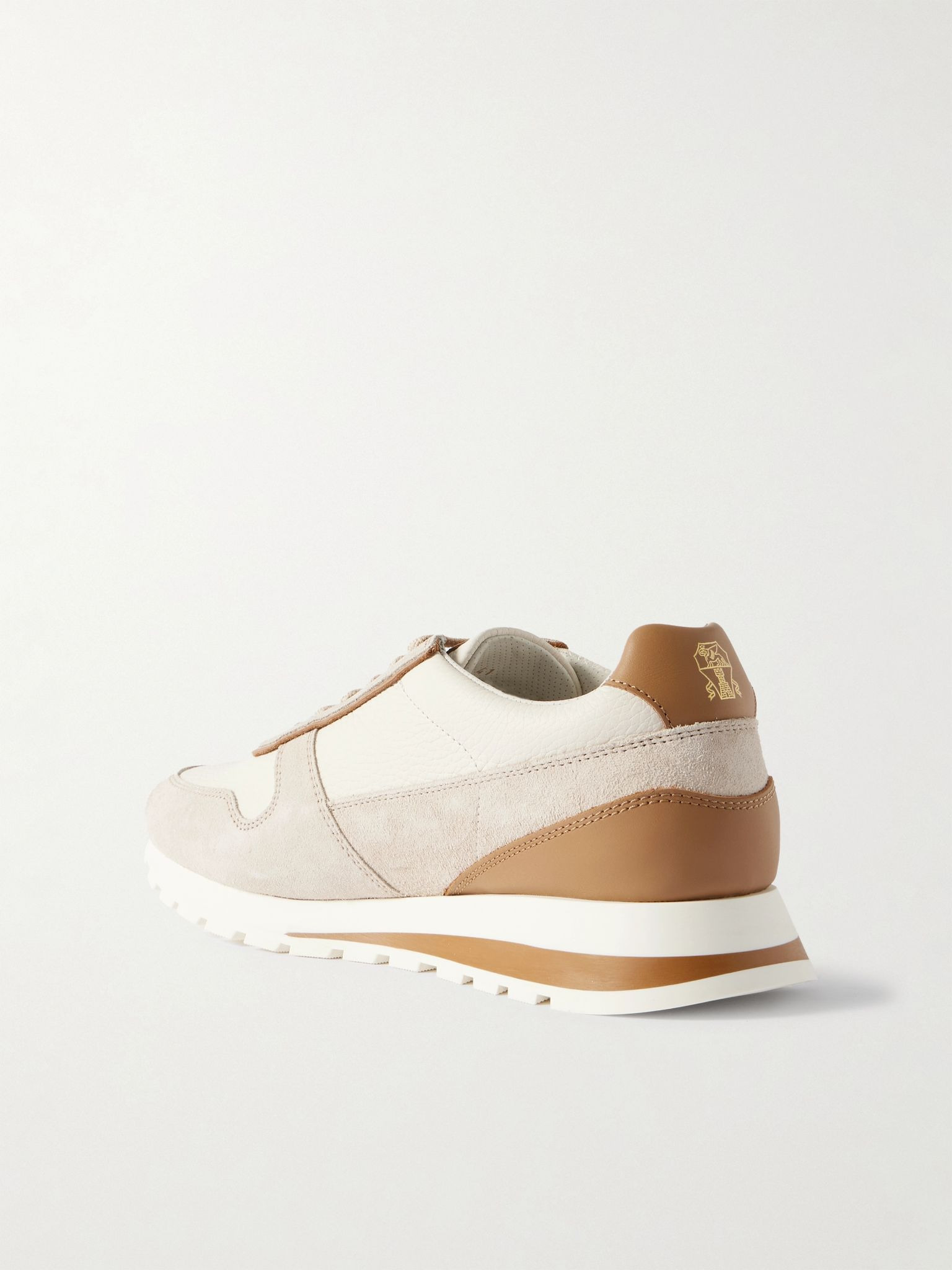 Olimpo Full-Grain Leather and Suede Sneakers Beige - 3