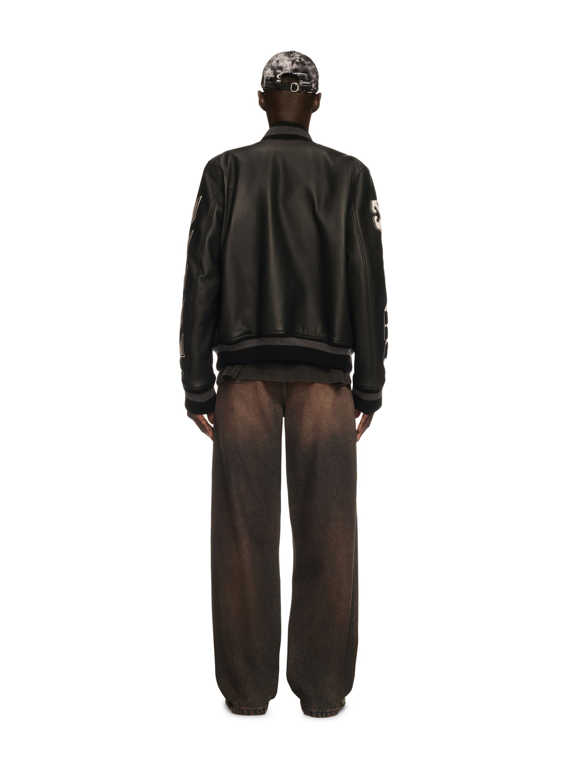Black Leather Varsity Jacket - 5