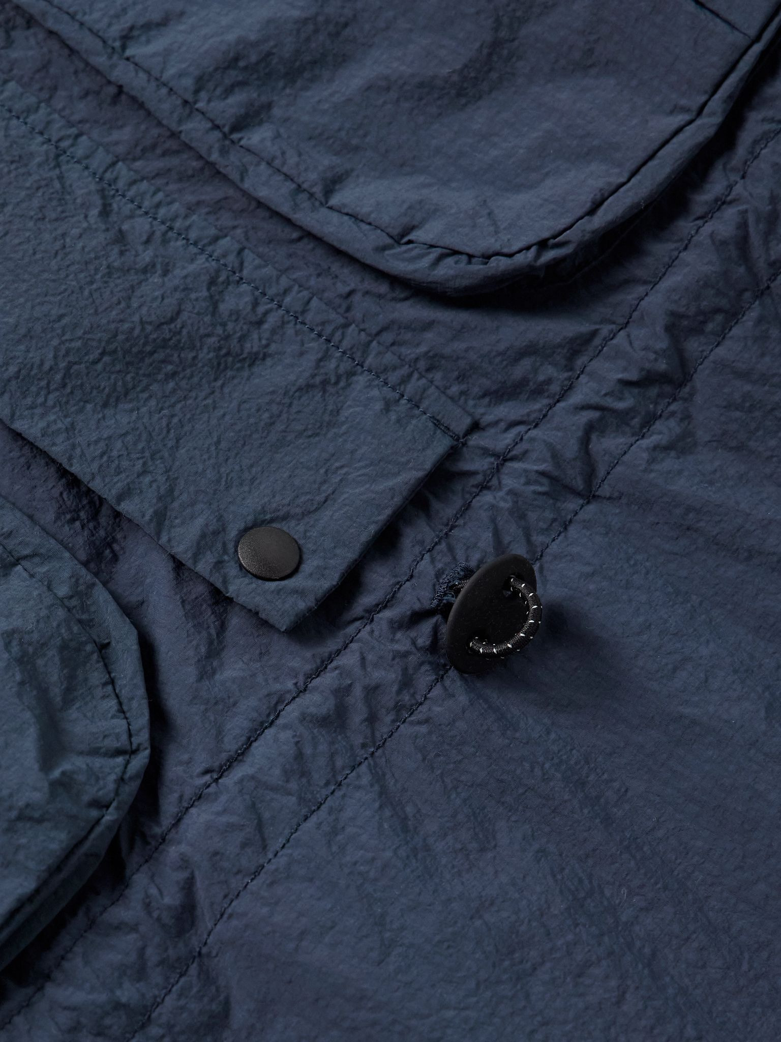 Indigo-Dyed Nylon-Seersucker Half-Zip Hooded Anorak Navy - 4