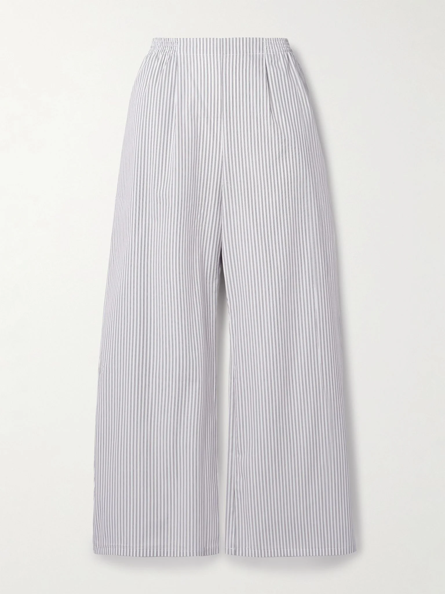 Yoshi pinstriped cotton-blend poplin wide-leg pants Light gray - 1