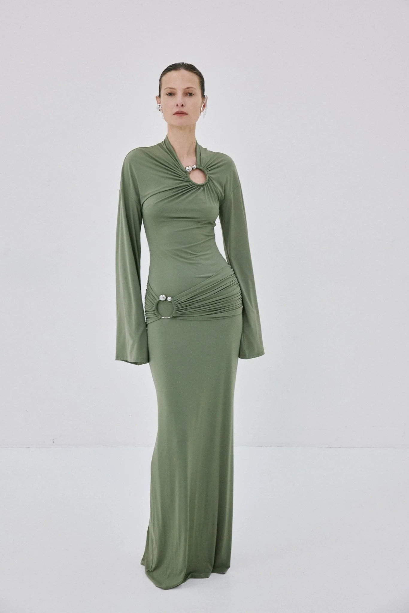 FORTUNA MAXI DRESS IN KHAKI GREEN SPANDEX - 1