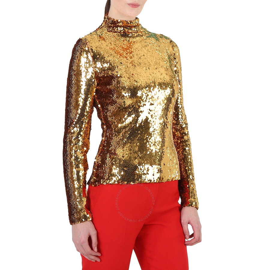 Burberry Ladies Gold Sequinned Turtleneck Top - 5