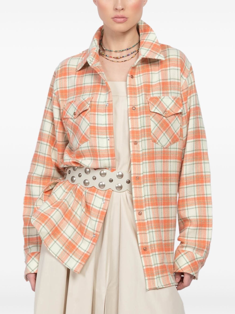 check-print cashmere overshirt - 2