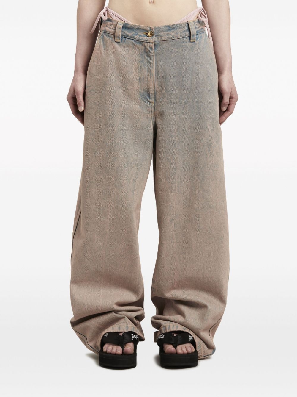 overdyed logo-embroidered wide-leg jeans - 3