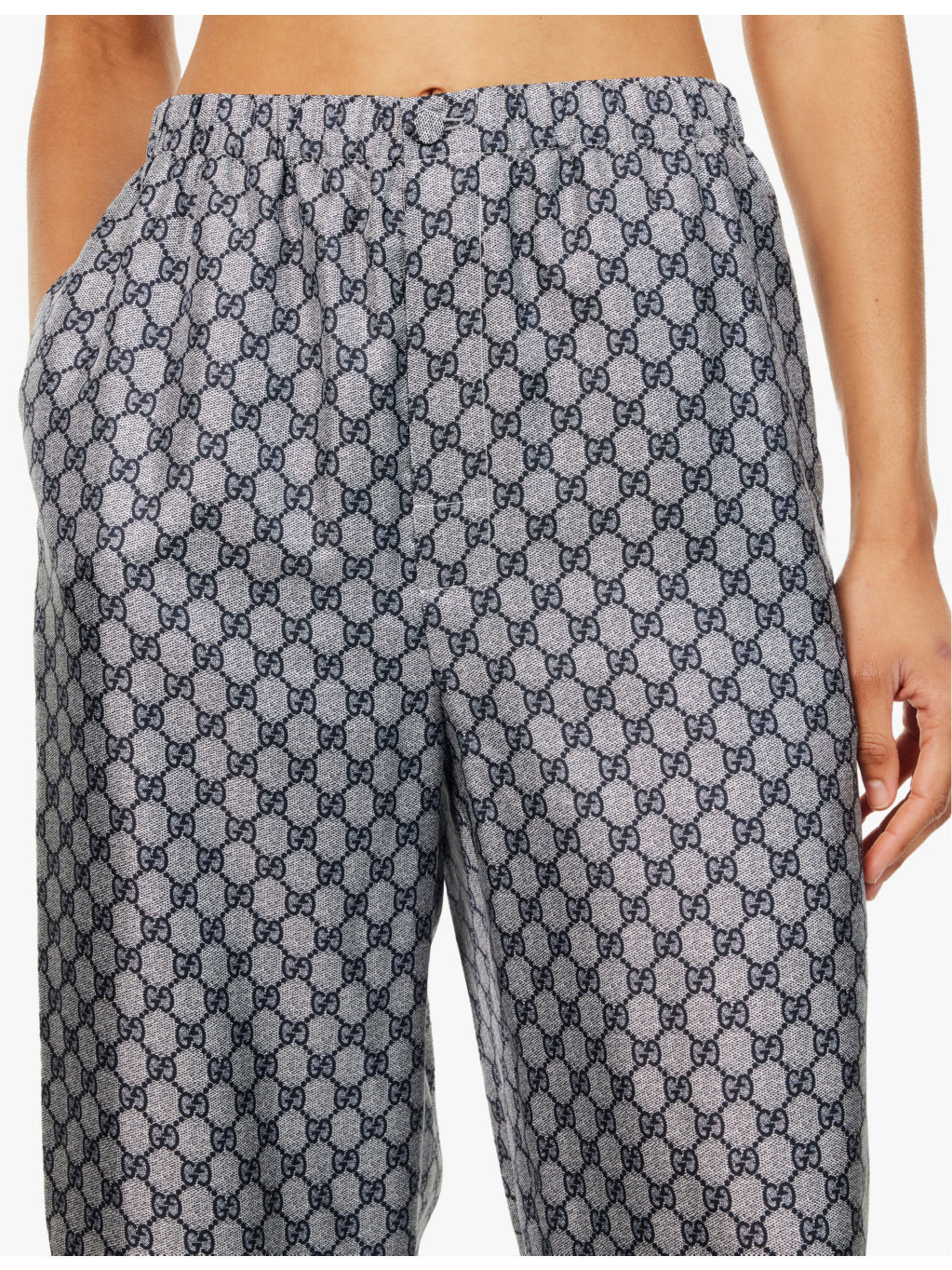 Supreme branded-pattern wide-leg silk trousers - 5